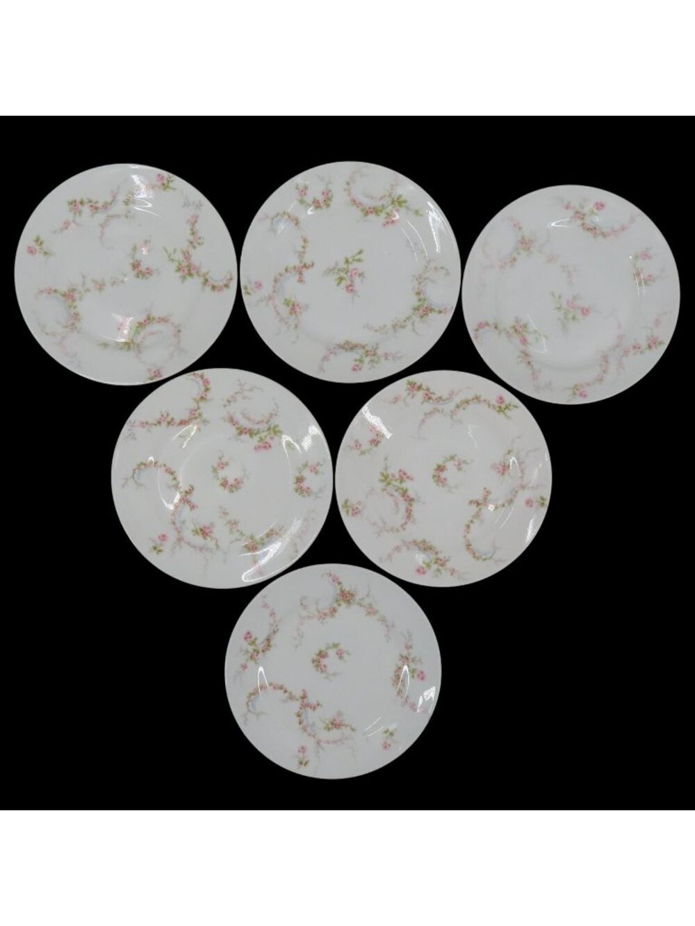 Theodore Haviland Set of 6 Plates 6.25in Pink Rose Flower Floral Swag Limoges
